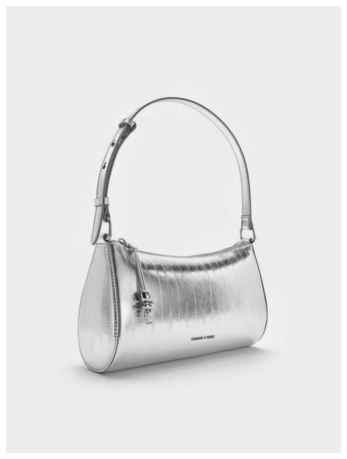 Charles and Keith Augustine Metallic Eel-Effect Shoulder Bag - Silver